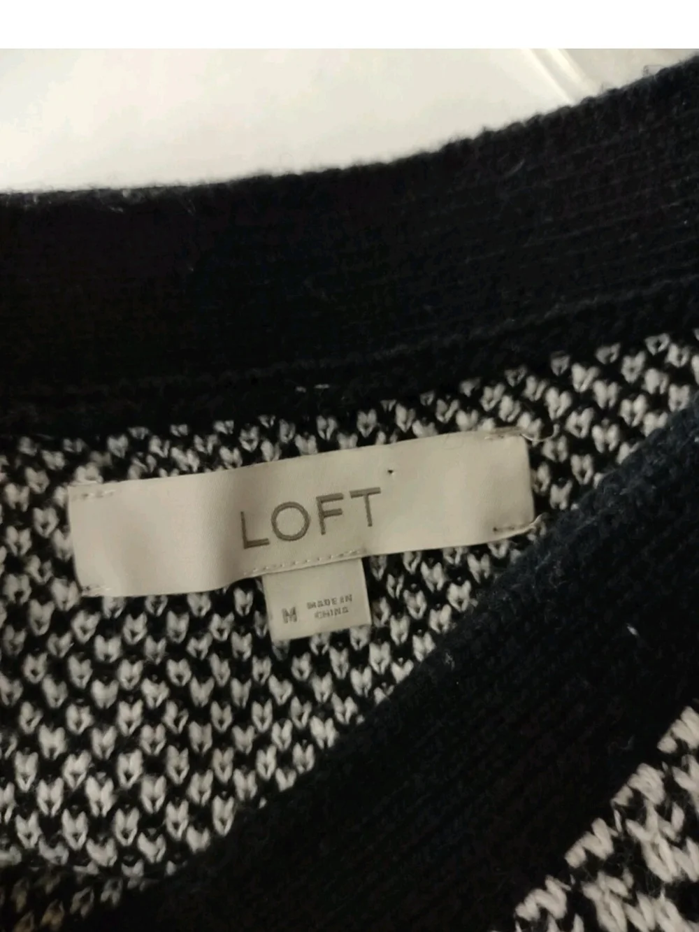 LOFT Black & White Textured Flare Sleeve Sweater with Side Button Panels